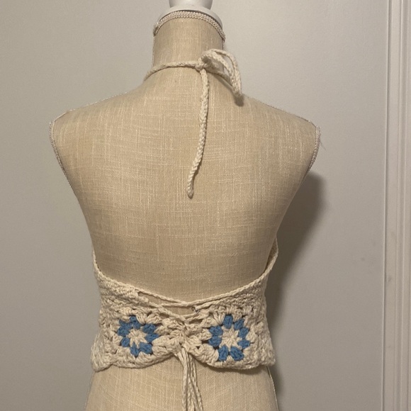 Blue&white crochet halter top - Picture 2 of 6